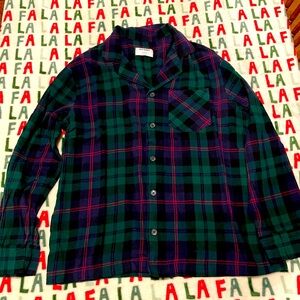 Old Navy Green and Blue Plaid pajama shirt and pants sz large